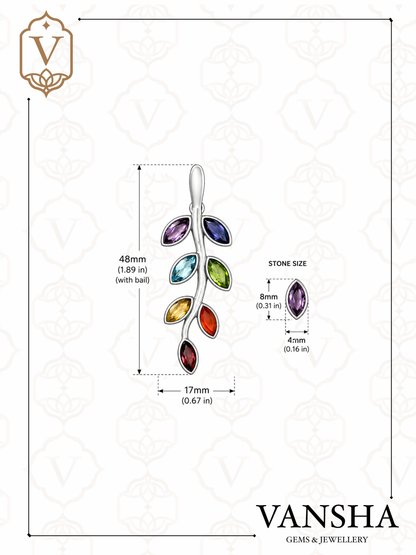 Seven Chakra Gemstone Branch Pendant in 925 Sterling Silver
