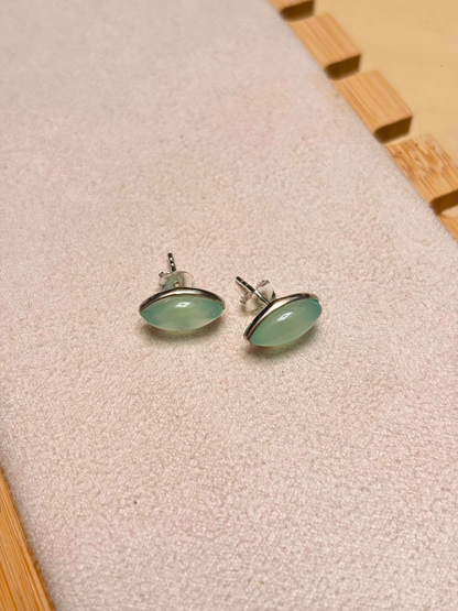 Oval Cabochon Gemstone Stud Earrings in 925 Silver
