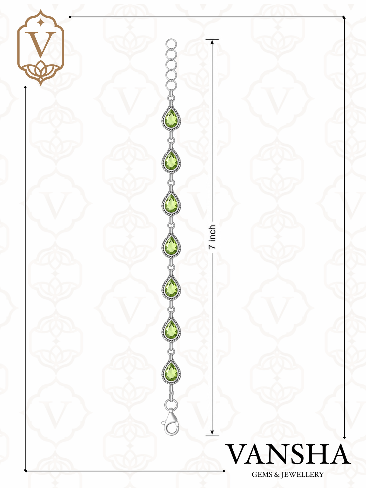 Natural Peridot Teardrop Bracelet in 925 Sterling Silver Ð August Birthstone