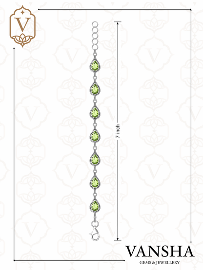 Natural Peridot Teardrop Bracelet in 925 Sterling Silver Ð August Birthstone