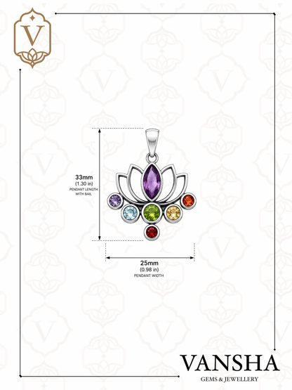 Seven Chakra Lotus Pendant in 925 Sterling Silver