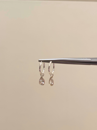 Drop Everything Teardrop Charm Hoops in 925 Silver