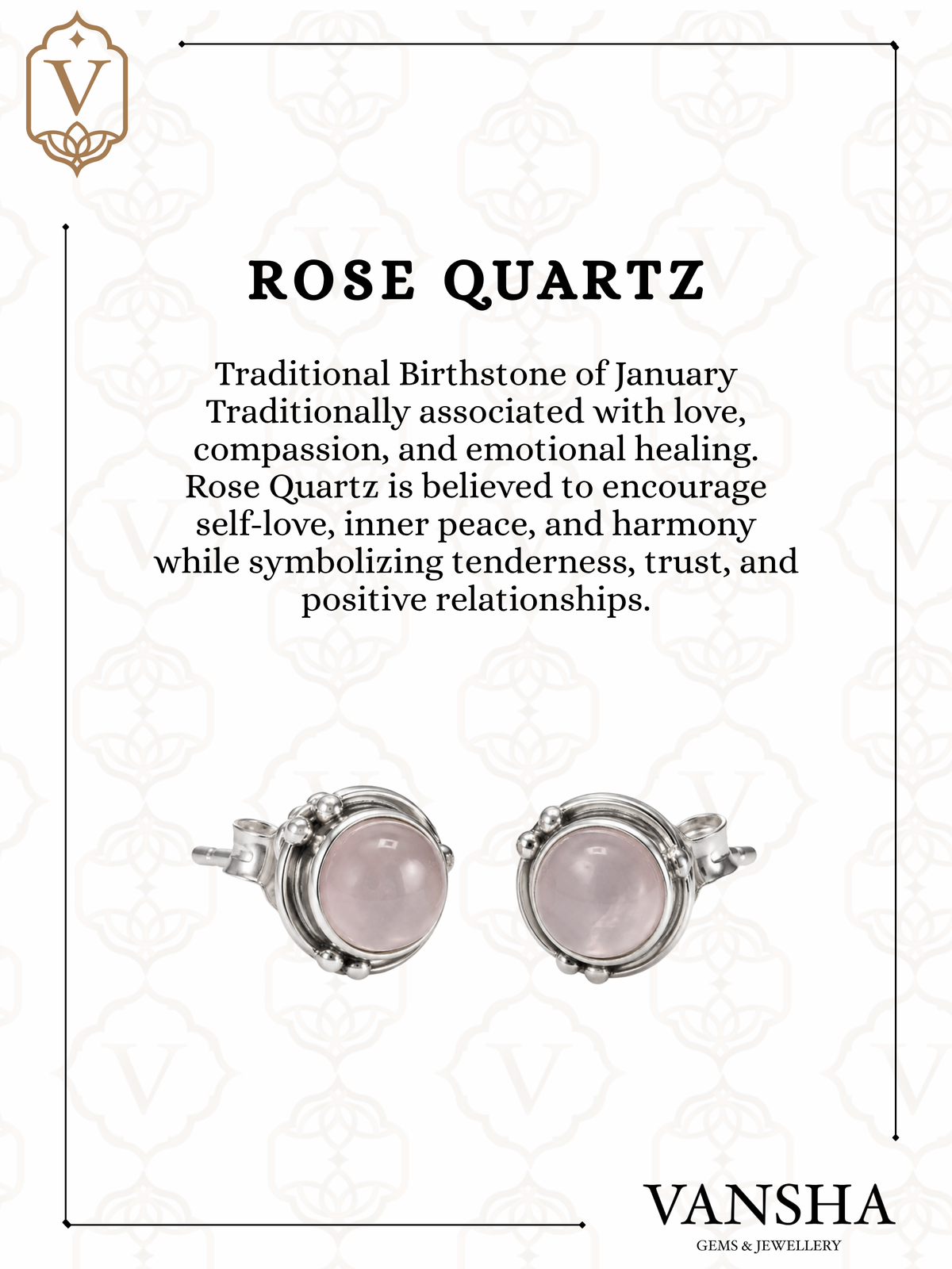 Ornate Round Gemstone Stud Earrings in 925 Silver