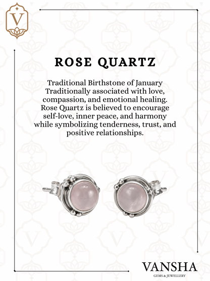 Ornate Round Gemstone Stud Earrings in 925 Silver