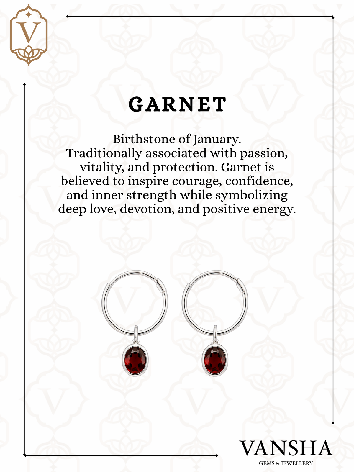 Round Gemstone Charm Hoop Earrings in 925 Silver