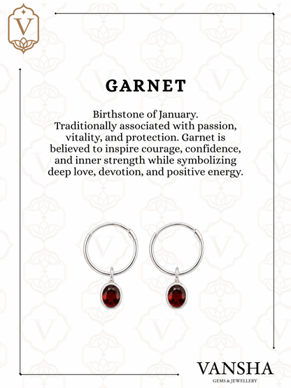Round Gemstone Charm Hoop Earrings in 925 Silver