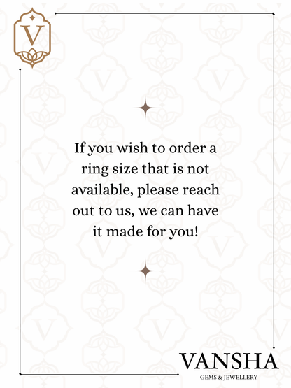 a message about a ring size that is not available, and it suggests that the customer can order a custom-sized ring made for them.