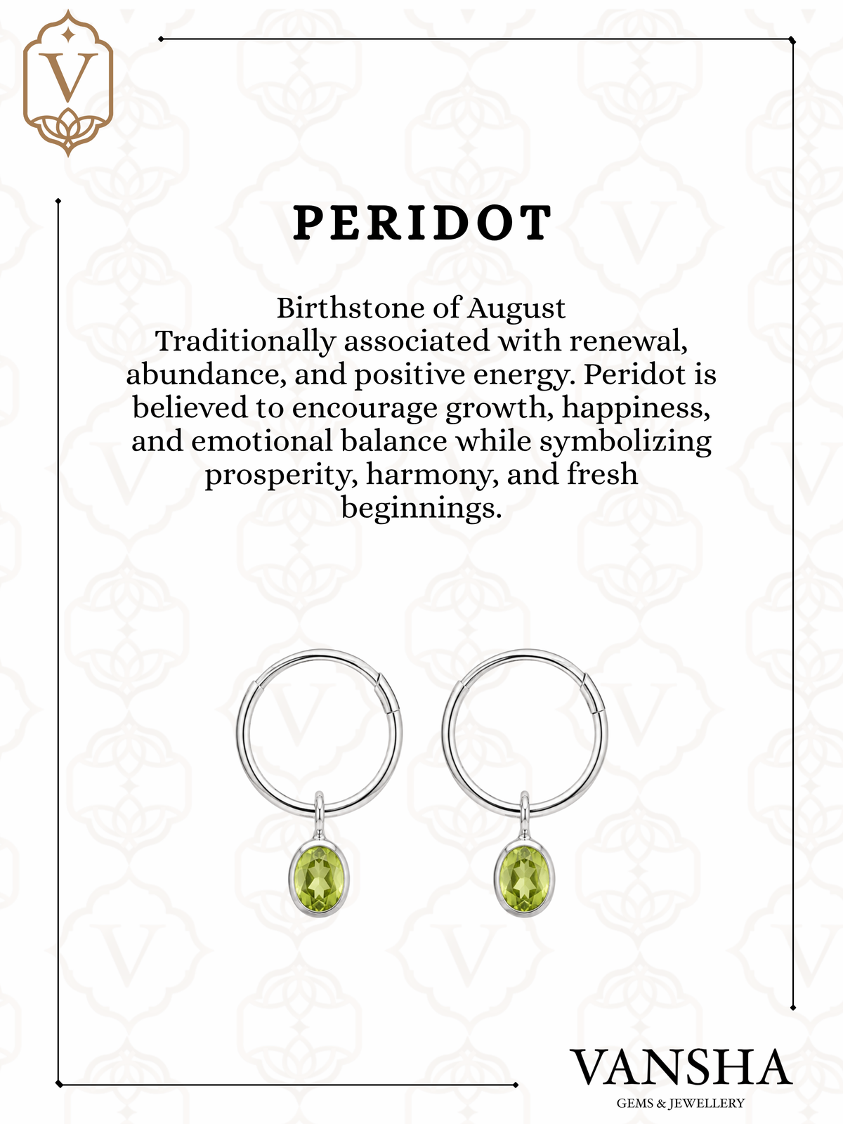 Round Gemstone Charm Hoop Earrings in 925 Silver