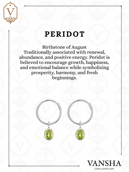 Round Gemstone Charm Hoop Earrings in 925 Silver