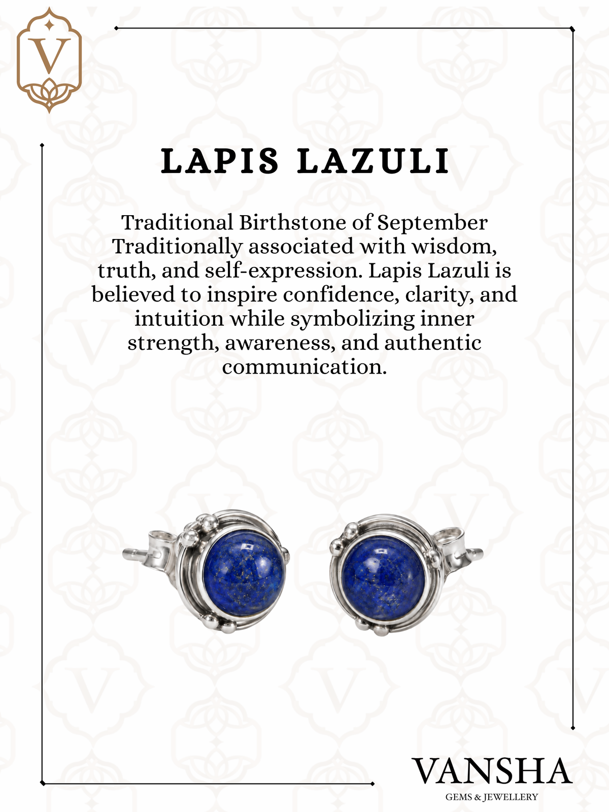 Ornate Round Gemstone Stud Earrings in 925 Silver