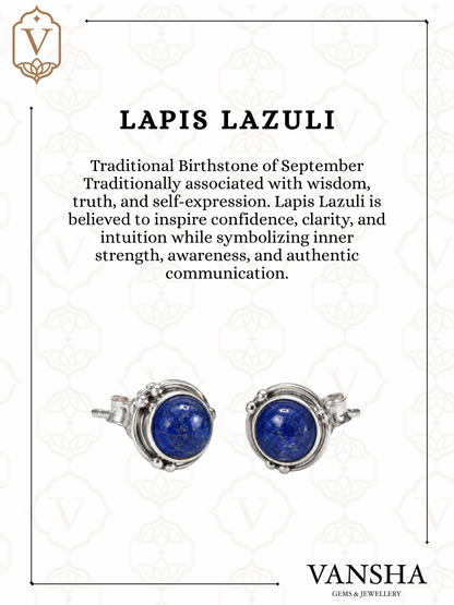 Ornate Round Gemstone Stud Earrings in 925 Silver