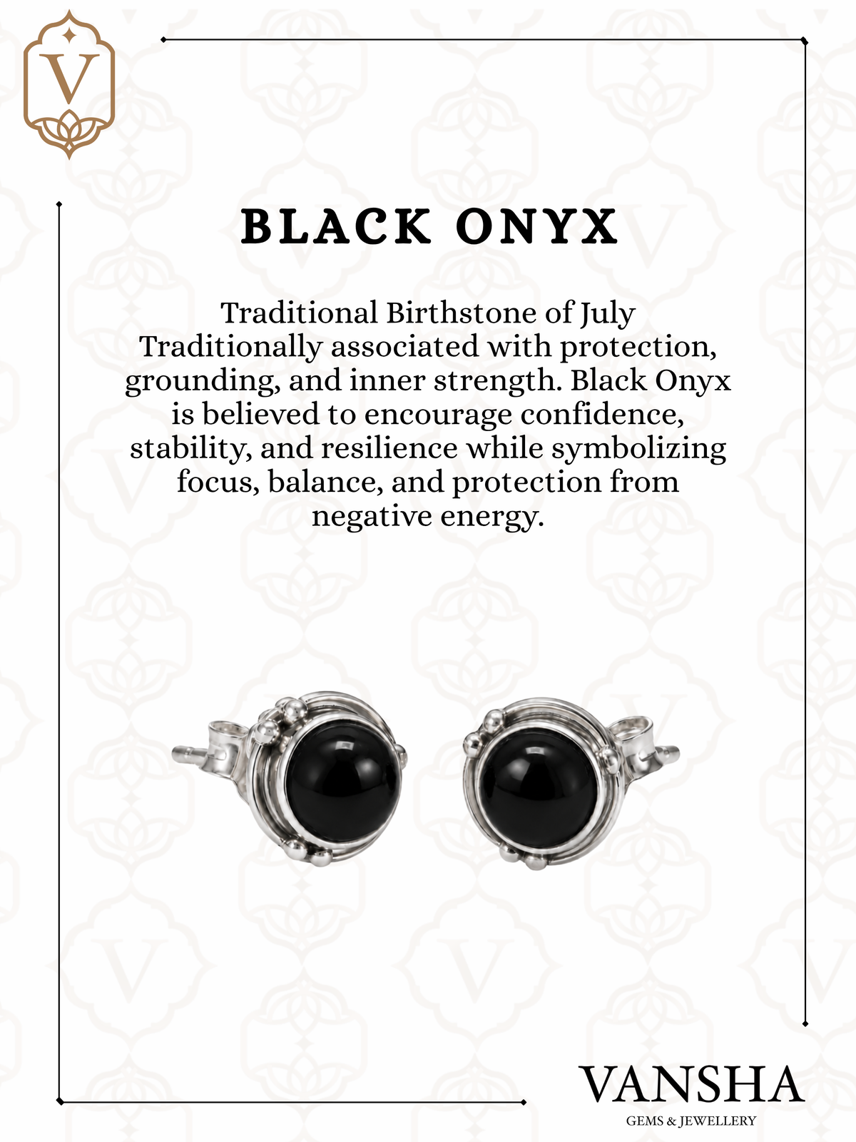 Ornate Round Gemstone Stud Earrings in 925 Silver