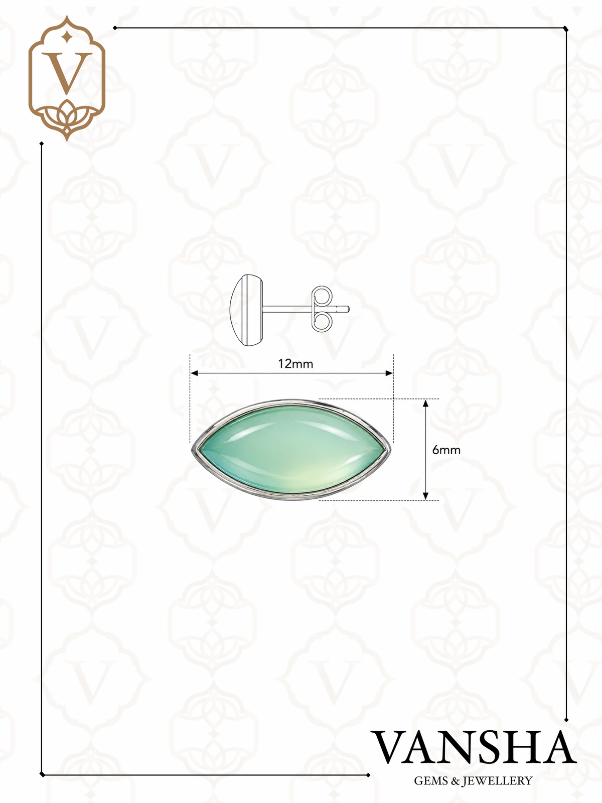 Oval Cabochon Gemstone Stud Earrings in 925 Silver