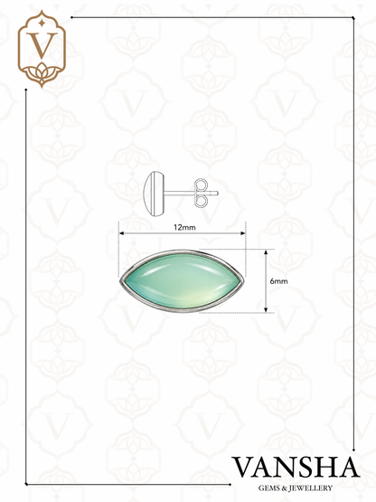 Oval Cabochon Gemstone Stud Earrings in 925 Silver
