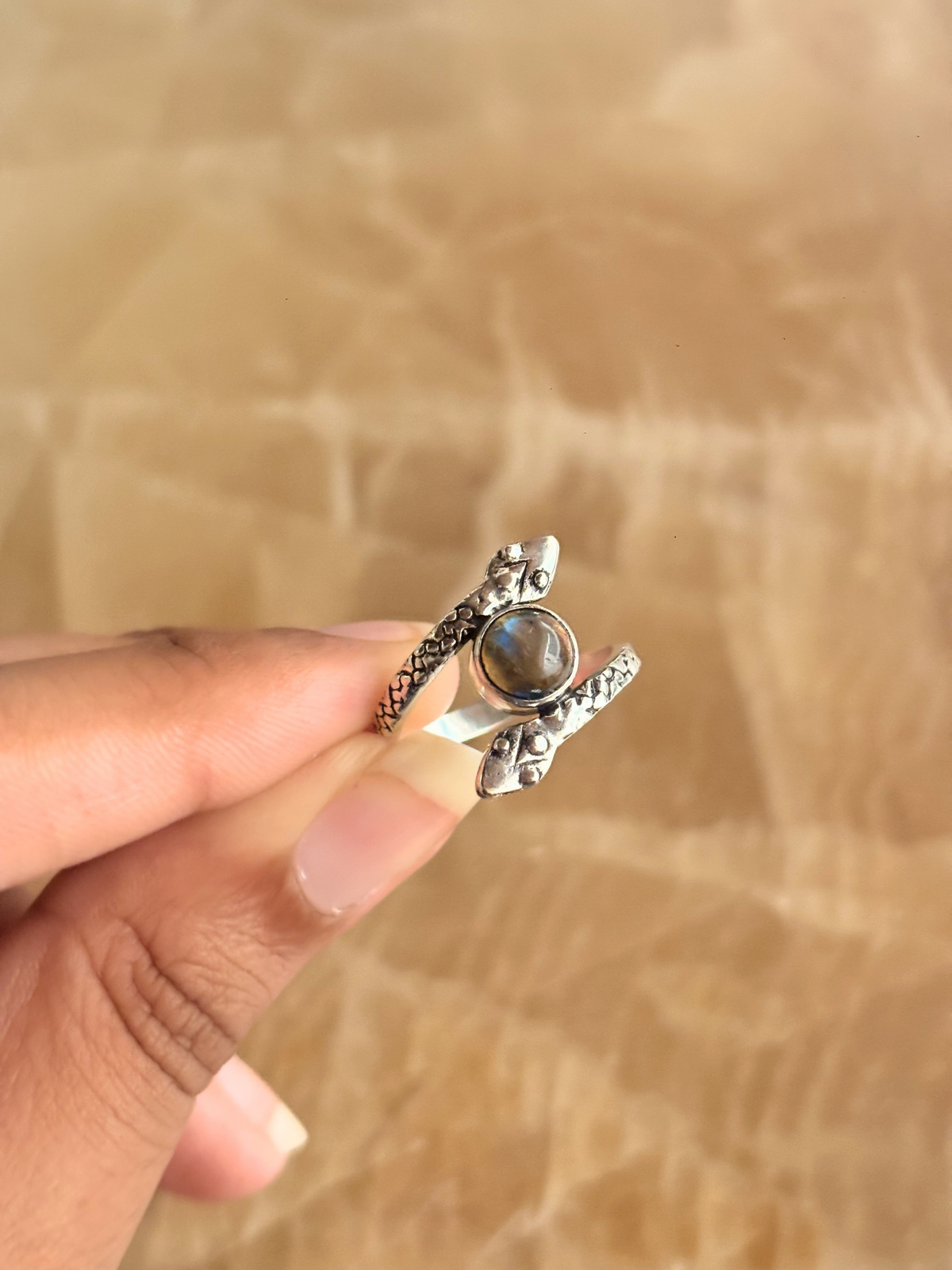 Natural Malachite Snake Ring, 925 Sterling Silver Ring, Green Gemstone Ring, Serpent Statement Ring, Gift for Her