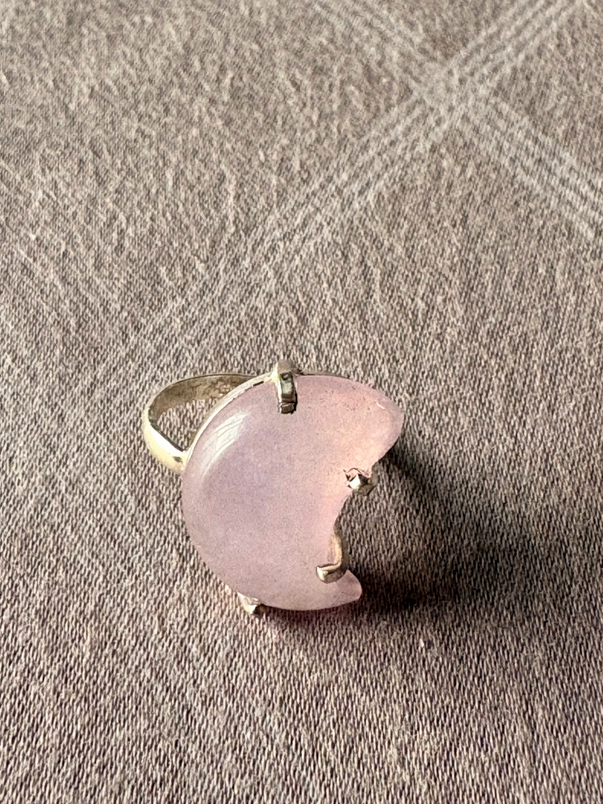Moon Gemstone Ring in 925 Sterling Silver | Handmade Crescent Crystal Statement Ring | Rose Quartz & Tiger's Eye