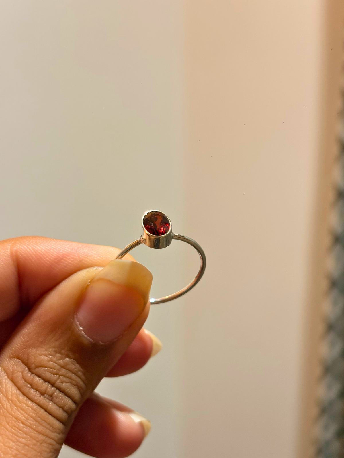 Minimal Oval Gemstone Ring in 925 Sterling Silver | Bezel Set Smoky Topaz, Garnet, Carnelian, Rose Quartz & Amethyst