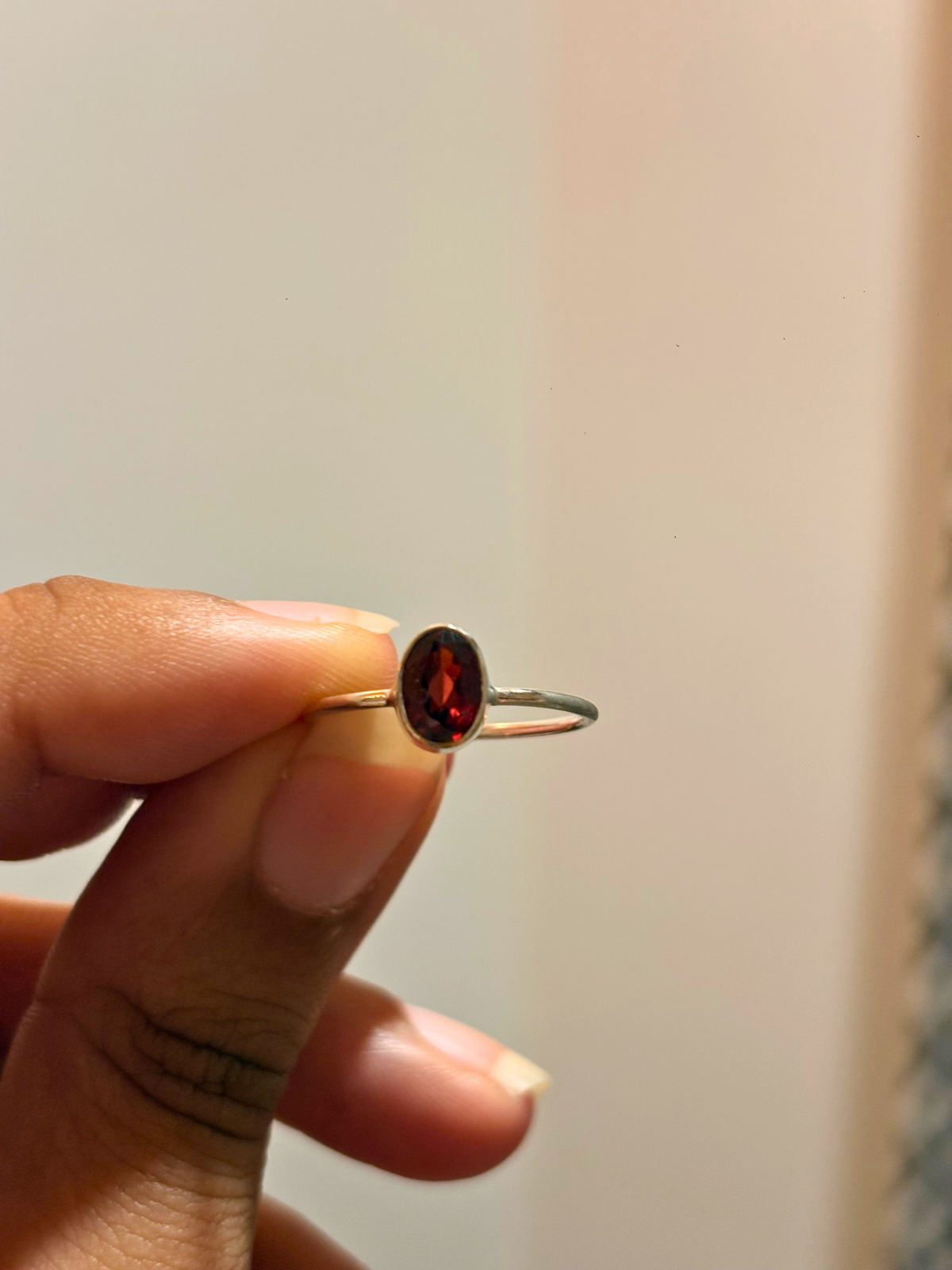 Minimal Oval Gemstone Ring in 925 Sterling Silver | Bezel Set Smoky Topaz, Garnet, Carnelian, Rose Quartz & Amethyst