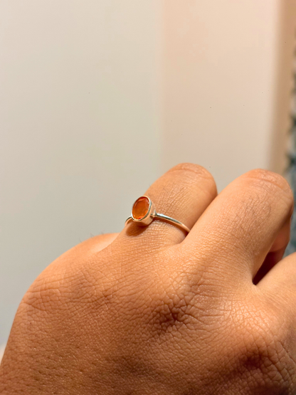 Minimal Oval Gemstone Ring in 925 Sterling Silver | Bezel Set Smoky Topaz, Garnet, Carnelian, Rose Quartz & Amethyst