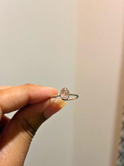 Minimal Oval Gemstone Ring in 925 Sterling Silver | Bezel Set Smoky Topaz, Garnet, Carnelian, Rose Quartz & Amethyst