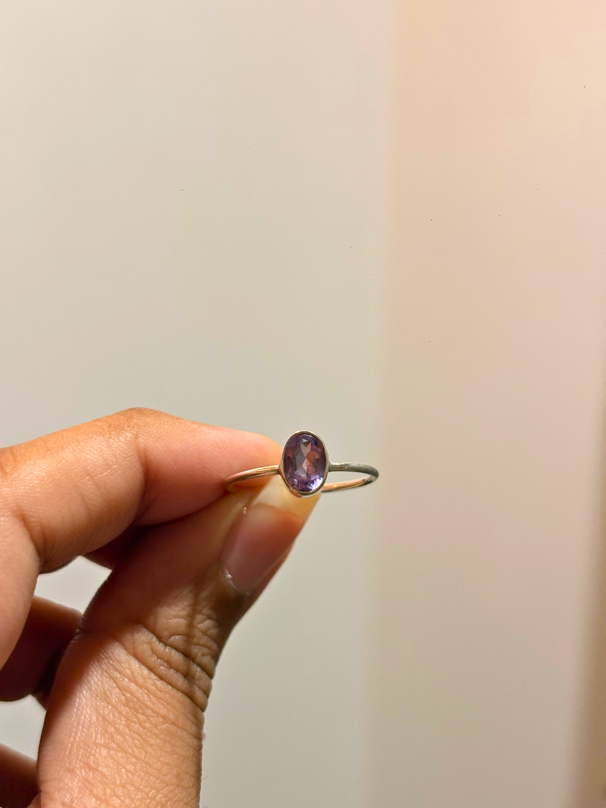 Minimal Oval Gemstone Ring in 925 Sterling Silver | Bezel Set Smoky Topaz, Garnet, Carnelian, Rose Quartz & Amethyst
