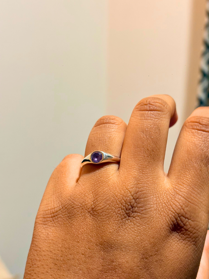 Minimalist Round Signet Gemstone Ring in 925 Sterling Silver | Citrine, Amethyst, Blue Topaz & Green Onyx