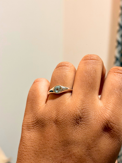 Minimalist Round Signet Gemstone Ring in 925 Sterling Silver | Citrine, Amethyst, Blue Topaz & Green Onyx