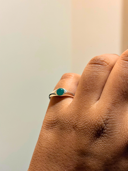 Minimalist Round Signet Gemstone Ring in 925 Sterling Silver | Citrine, Amethyst, Blue Topaz & Green Onyx