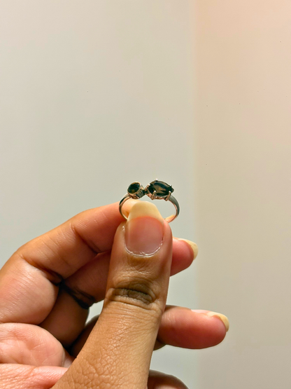 Natural Two Stone Gemstone Ring in 925 Sterling Silver | Pear & Round Smoky Topaz or Labradorite Ring