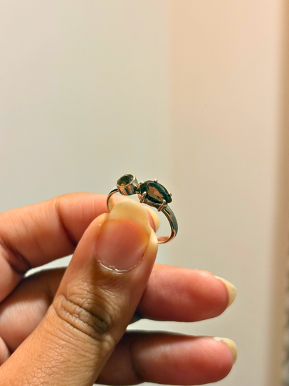 Natural Two Stone Gemstone Ring in 925 Sterling Silver | Pear & Round Smoky Topaz or Labradorite Ring