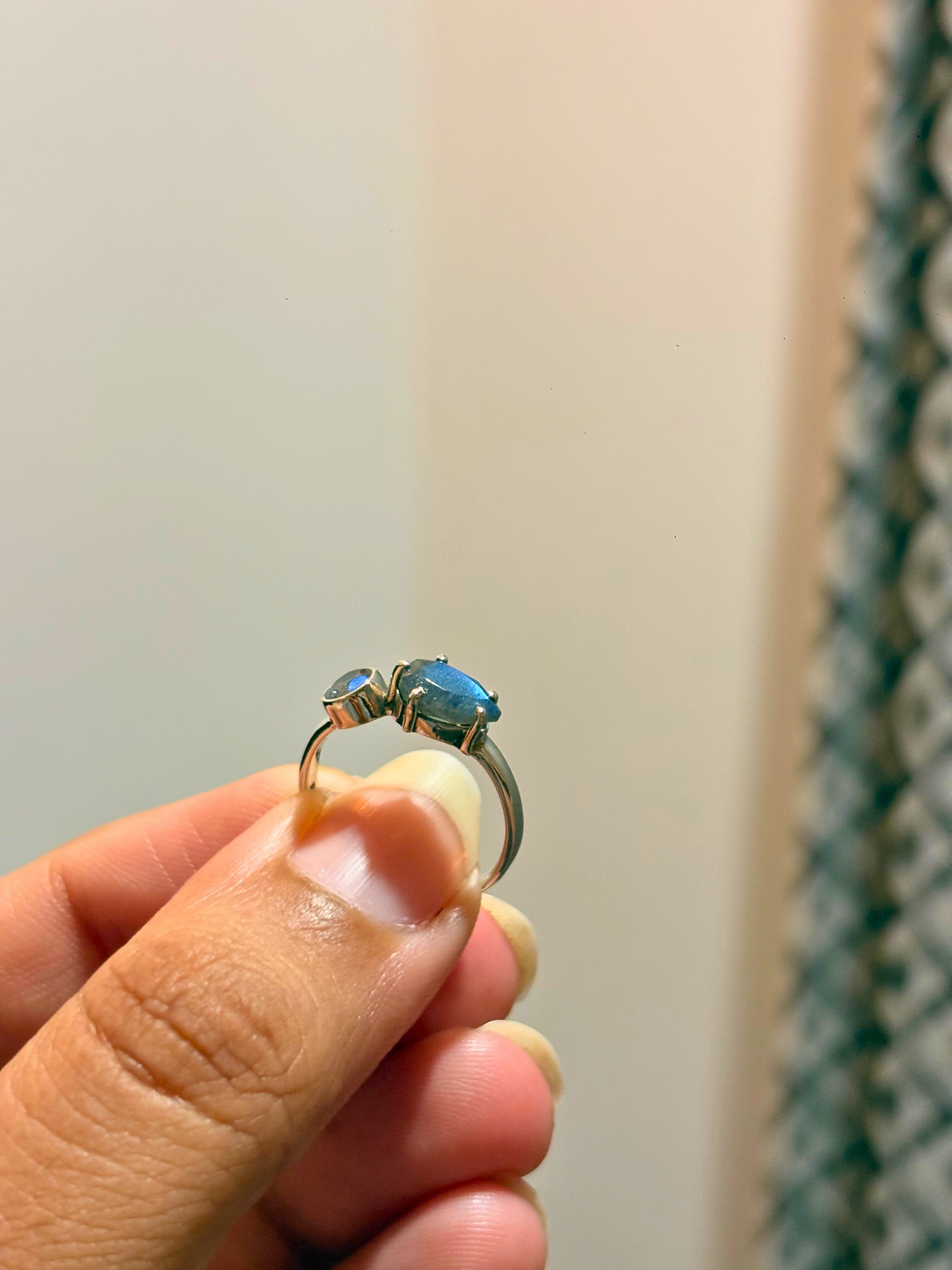 Natural Two Stone Gemstone Ring in 925 Sterling Silver | Pear & Round Smoky Topaz or Labradorite Ring