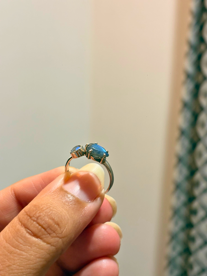 Natural Two Stone Gemstone Ring in 925 Sterling Silver | Pear & Round Smoky Topaz or Labradorite Ring