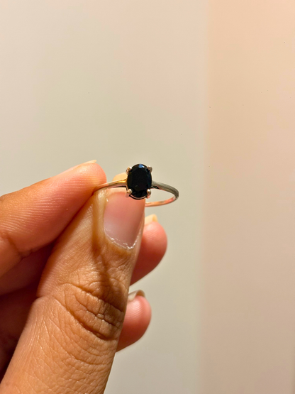 Oval Gemstone Solitaire Ring in 925 Sterling Silver | Natural Black Onyx, Carnelian, Smoky Topaz & White CZ