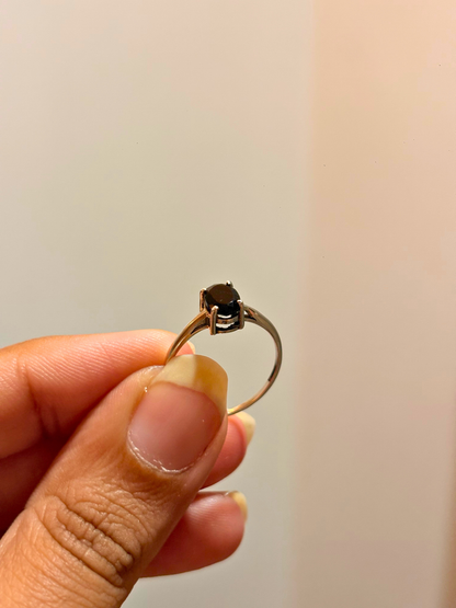Oval Gemstone Solitaire Ring in 925 Sterling Silver | Natural Black Onyx, Carnelian, Smoky Topaz & White CZ