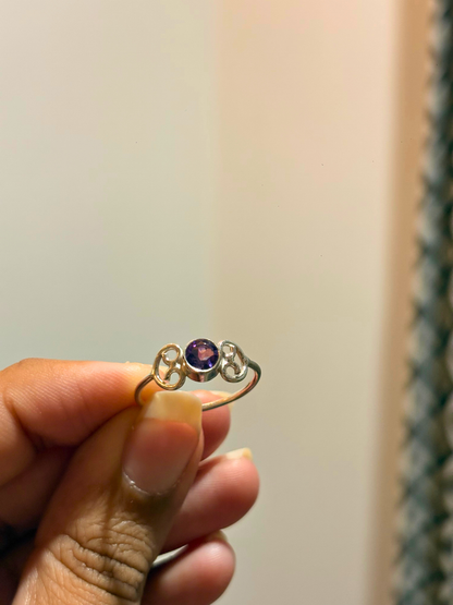 Natural Round Gemstone Scroll Ring in 925 Sterling Silver | Amethyst, Black Onyx, Garnet & Peridot