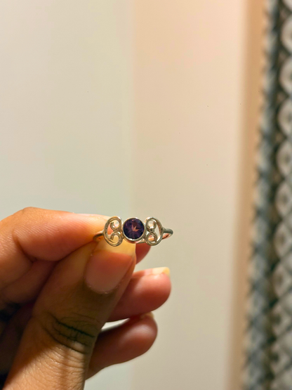 Natural Round Gemstone Scroll Ring in 925 Sterling Silver | Amethyst, Black Onyx, Garnet & Peridot