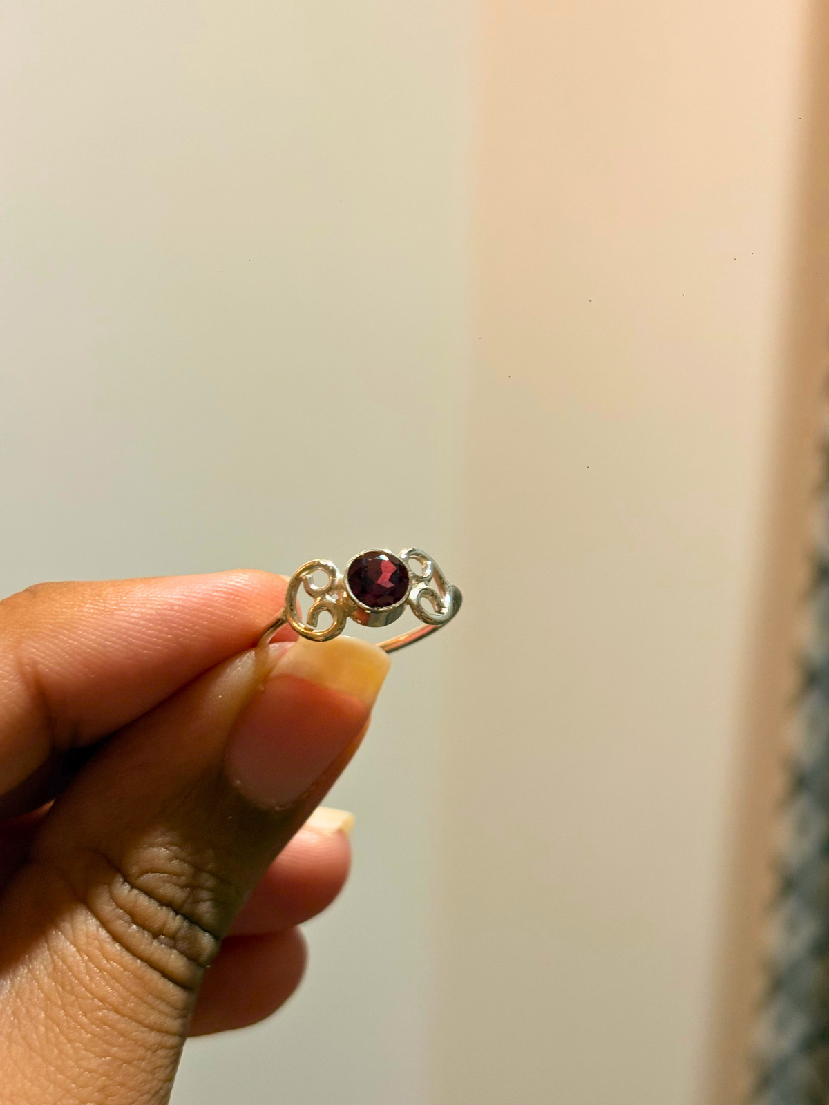 Natural Round Gemstone Scroll Ring in 925 Sterling Silver | Amethyst, Black Onyx, Garnet & Peridot