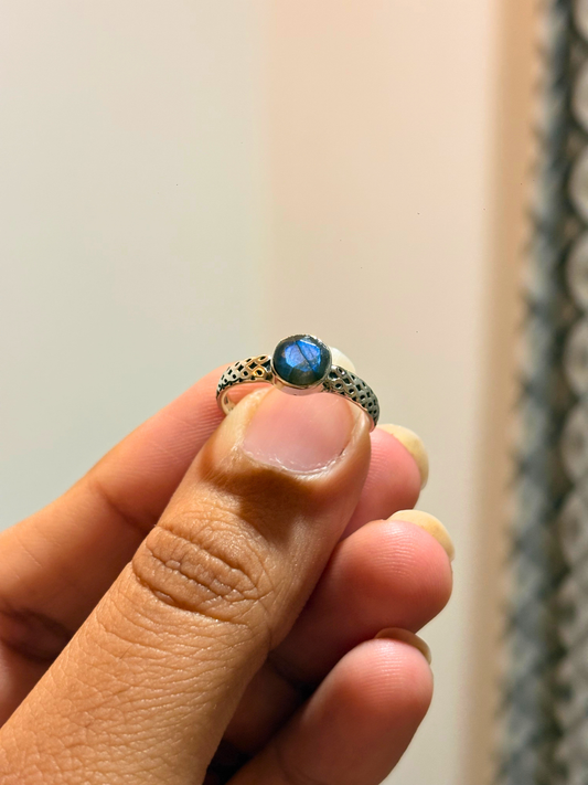 Natural Round Gemstone Ring in 925 Sterling Silver | Labradorite, Amethyst, Citrine & Blue Topaz