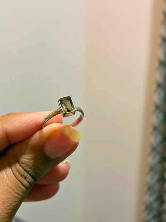 Minimalist Emerald Cut Gemstone Ring in 925 Sterling Silver • Bezel Set Birthstone Ring • Handmade Stackable Ring