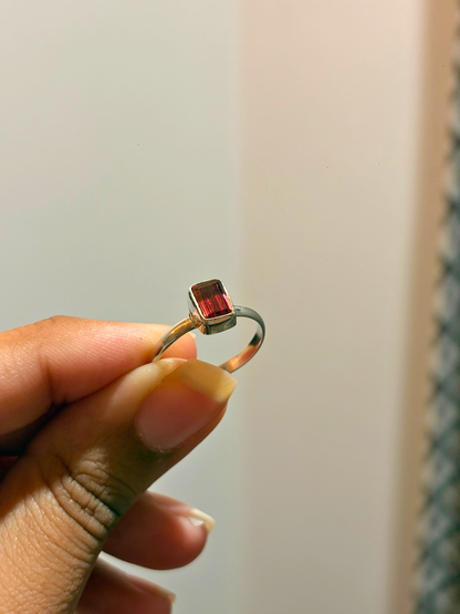Minimalist Emerald Cut Gemstone Ring in 925 Sterling Silver • Bezel Set Birthstone Ring • Handmade Stackable Ring
