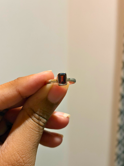 Minimalist Emerald Cut Gemstone Ring in 925 Sterling Silver • Bezel Set Birthstone Ring • Handmade Stackable Ring