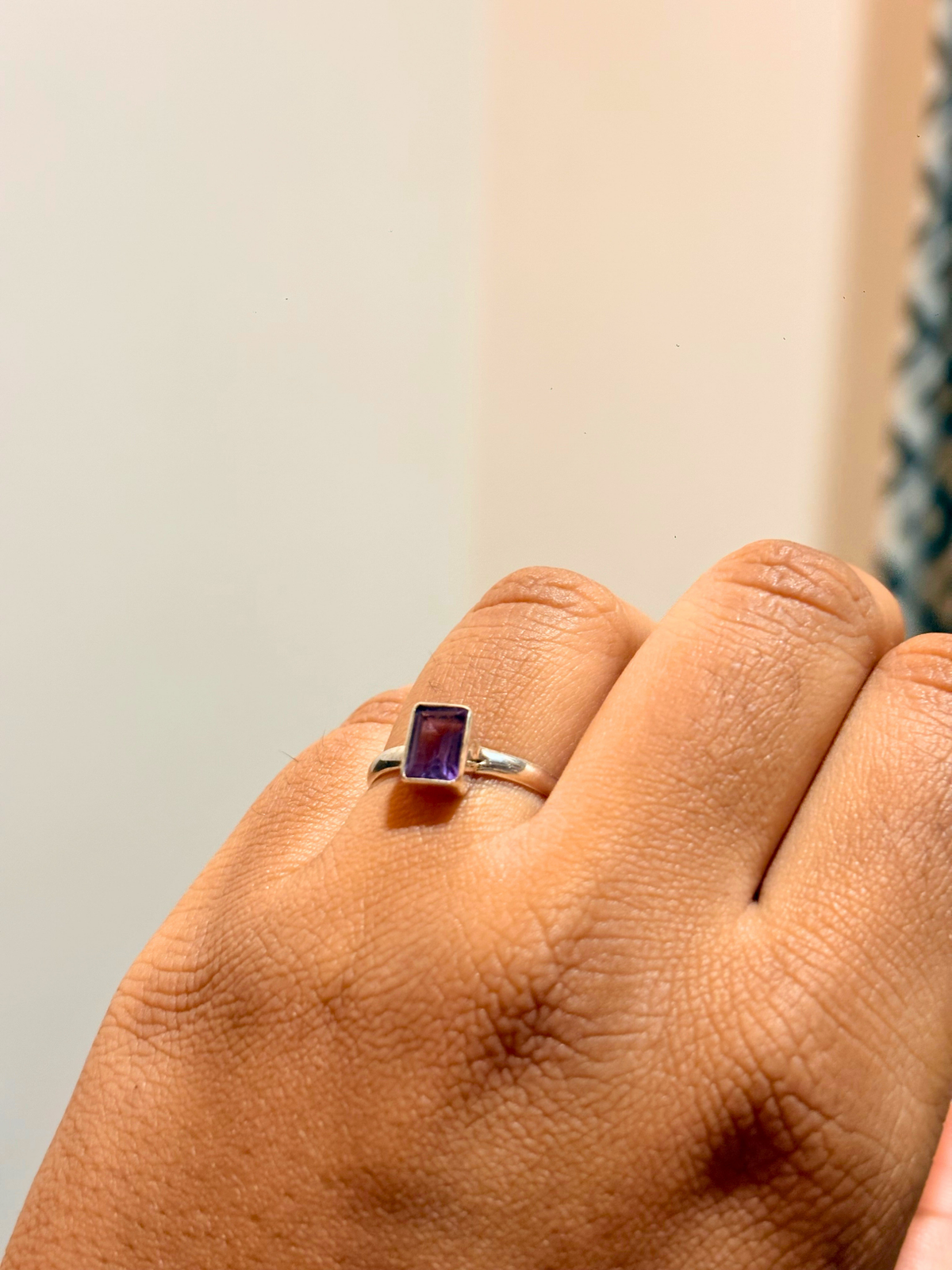 Minimalist Emerald Cut Gemstone Ring in 925 Sterling Silver • Bezel Set Birthstone Ring • Handmade Stackable Ring