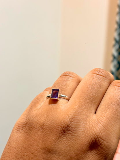 Minimalist Emerald Cut Gemstone Ring in 925 Sterling Silver • Bezel Set Birthstone Ring • Handmade Stackable Ring