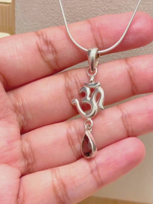 Smoky Topaz Om Pendant in 925 Sterling Silver