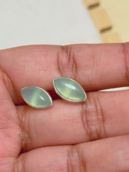 Oval Cabochon Gemstone Stud Earrings in 925 Silver