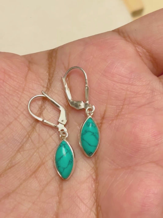 Marquise Gemstone Leverback Drop Earrings in 925 Silver