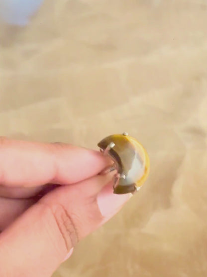 Moon Gemstone Ring in 925 Sterling Silver | Handmade Crescent Crystal Statement Ring | Rose Quartz & Tiger's Eye