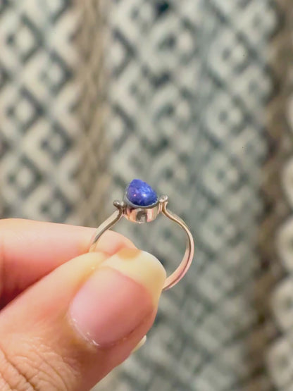 Minimalist Pear Gemstone Ring in 925 Sterling Silver • Dainty Teardrop Birthstone Ring • Handmade Gemstone Jewelry
