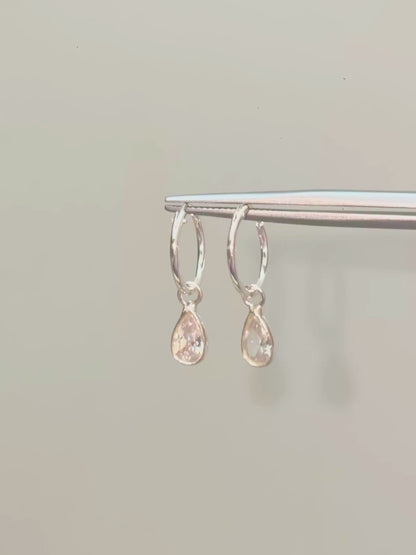Drop Everything Teardrop Charm Hoops in 925 Silver