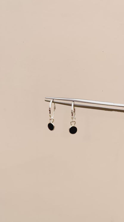 Round Gemstone Charm Hoop Earrings in 925 Silver